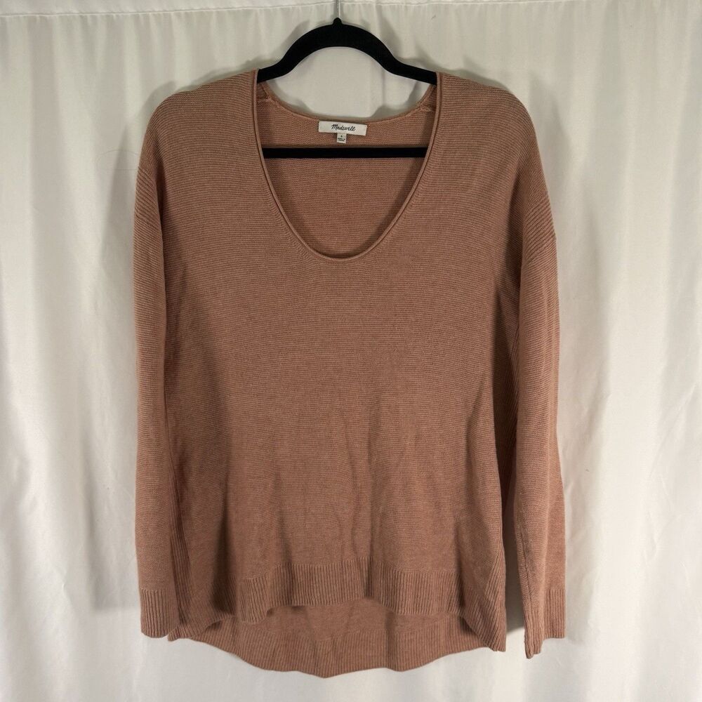 Madewell Sweater Women's Small Pink Tan Knit Round Neck Lightweight Wool Alpaca